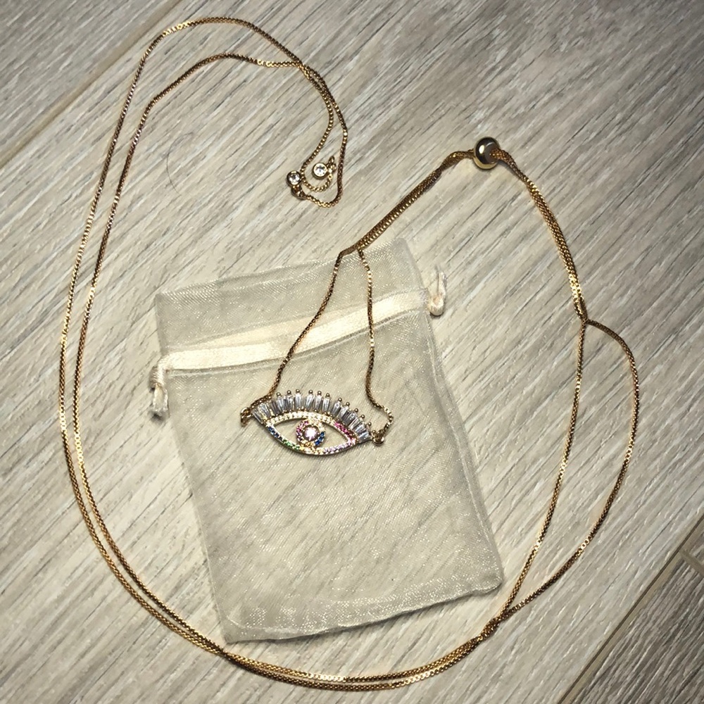 Sparkle Evil Eye 18K Gold Plated Lariat Necklace